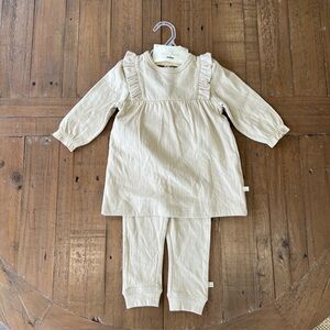 Petite Maison x Nono Size 9 Months Outfit Set Tan beige Organic NEW Long Sleeve